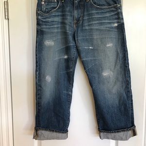 NEW AG EX BOYFRIEND CROP JEANS 12YR AGED REPAIR 30